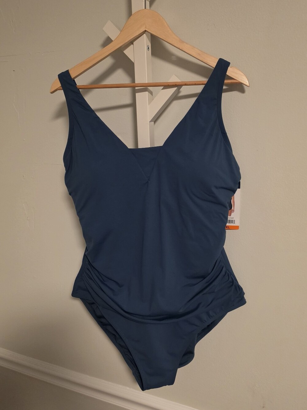 Lands' End NWT Deep Teal Ruched V-Neck One Piece Swimsuit UPF 50 Lined XXL